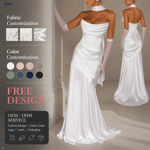 Robe longue sirène formelle personnalisée pour femme, blanche, en Spandex, Polyester et Nylon, <span class=keywords><strong>à</strong></span> col bénitier, sans bretelles, style corset et froncée - Product Image 1