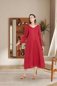 B29b Black Cotton <b>Linen</b> Oversized <b>Dress</b> Wholesale Minimalist Cocoon Style Long Sleeve <b>Womens</b> Apparel Manufacturer - Product Image 6
