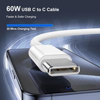 Câble USB-C vers USB-C tressé en nylon 60W, charge rapide 3A/5A, câbles de données nickelés pour téléphone 15/16, compatible avec les ordinateurs iOS