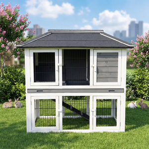 <span class=keywords><strong>Conejera</strong></span> de Madera Premium con 2 Niveles y Ventanas de <span class=keywords><strong>Malla</strong></span>, Casa para Conejos con Rampa y Bandeja Extraíble para Mascotas de Jardín - Product Image 5
