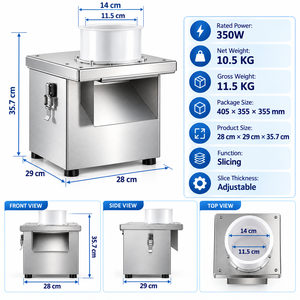 Máquina Cortadora de Vegetales Comercial de 350W, Cortadora de Alimentos Eléctrica de Acero Inoxidable con Grosor Ajustable para Cocina de Restaurante - Product Image 3
