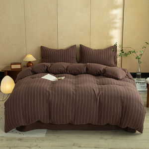 Juego de Ropa de <span class=keywords><strong>Cama</strong></span> Nórdica de Doble Capa de Gasa 100% Algodón, Teñido con Hilo, Rayas, Suave y Transpirable, Juego de 4 Piezas para Hogar y Hotel, Venta al Por Mayor - Product Image 2