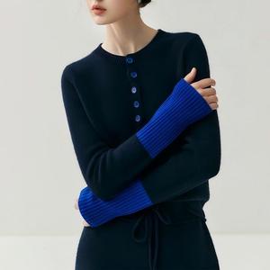 Color Block Cashmere <b>Cardigan</b> Women <b>Cable</b> <b>Knit</b> Slim Fit Round Neck Long Sleeve Autumn Winter Vintage OEM Elegant - Product Image 4