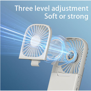 Ventilateur portable à main avec batterie rechargeable de 1200 mAh, moteur DC, design pliable, trois vitesses réglables, avec miroir - Product Image 2