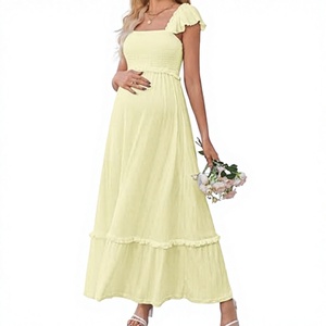 New Casual <b>Summer</b> <b>Boho</b> Strapless Breathable Woven Solid Color Midi <b>Dress</b> for Women for Fashion - Product Image 3