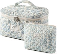 Organisateur de maquillage en toile à motif floral élégant, grande capacité, sacs de rangement cosmétiques portables avec fermeture éclair pour les voyages