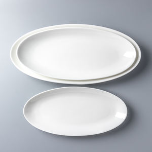 CHAODA Grandes Assiettes Ovales en Céramique Plats en Porcelaine Blanche Assiette à Steak Buffet <span class=keywords><strong>Barbecue</strong></span> Rôti de Viande - Product Image 1