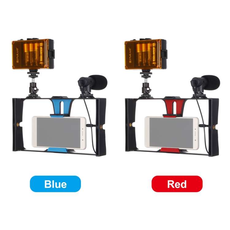 Dropship OEM PULUZ 3で1 Vlogging Live Broadcast LED Selfie Light Smartphone Video Rig KitsとMicrophone + Tripod Head