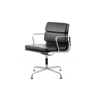 QS-OLC05 Mid Back Black Leather Swivel Office Chair Gesture Chair Visitor Chair With Wheels