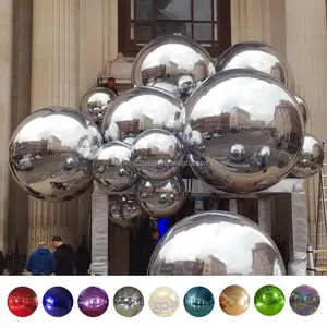 Iridescente poli esfera decoração gigante balão inflável prata colorida bola grande inflável globo espelho bola balão