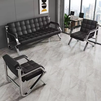 Vente en gros directe de meubles de réception de bureau de taille personnalisée salon de bureau 3 ensembles de canapé en cuir noir