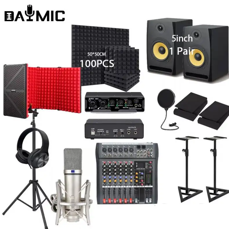 Profissional grande gravação Estúdio Monitores alto-falante Microfone Headphone placa de som home music cantando Broadcast Equipment Kit