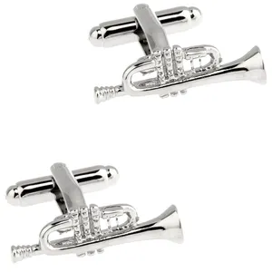 2023 Hot Sale New Brass Material Silver Plated Stormtrooper Horn Shaped Music Cufflinks For Man