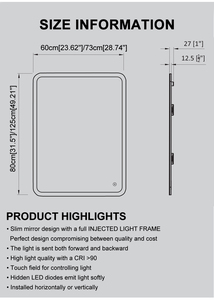 Nouvelle Lampe <span class=keywords><strong>Miroir</strong></span> Minimaliste NewThingLine, <span class=keywords><strong>Miroir</strong></span> <span class=keywords><strong>de</strong></span> <span class=keywords><strong>Salle</strong></span> <span class=keywords><strong>de</strong></span> <span class=keywords><strong>Bain</strong></span> LED 80x60cm <span class=keywords><strong>avec</strong></span> Écran Tactile, Intensité Variable, IP44, Anti-buée, Changement <span class=keywords><strong>de</strong></span> Température <span class=keywords><strong>de</strong></span> Couleur (CCT) - Product Image 2
