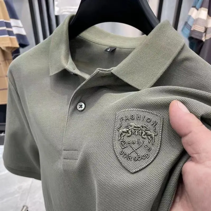 Toptan erkek büyük/uzun boylu Golf t-shirt düz kısa kollu rahat Polo gömlekler işlemeli Logo ile özelleştirilebilir örme kumaş