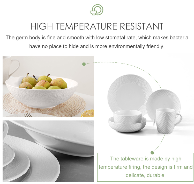 Promotion Price Factory Supplier  Porcelain Dinnerware Set Embossed  Ceramic Dinner Sets