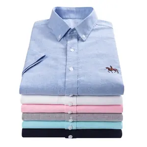 Men's Short Sleeve Solid Oxford Casual and Formal Dress Shirt Anti-Shrink Business Style for Summer Office Wear