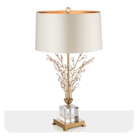 Lampe de table en cristal transparent de luxe en gros d'usine, forme branche d'arbre et fleur, pour hôtel, restaurant, chambre, décoration intérieure, lampe de bureau