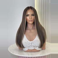 Perruque complète en cheveux humains lisses de luxe, raie naturelle au milieu, ligne de cheveux invisible, cheveux Remy doux pour un coiffage personnalisé