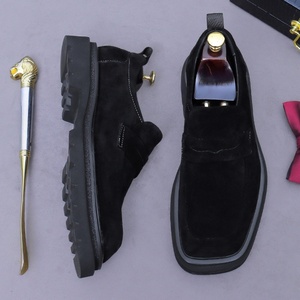 Mocasines de Cuero de Gamuza Ligeros con Suela Gruesa, Zapatos de Vestir de Cuero Mate con Punta Cuadrada Estilo Británico - Product Image 4