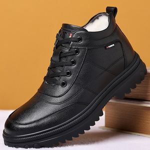Botas de Nieve para Hombre, de Cuero Genuino, Forradas de Piel, Antideslizantes, con Punta Redonda, Suela de Goma, Entresuela de EVA, Cálidas, de Algodón - Product Image 1
