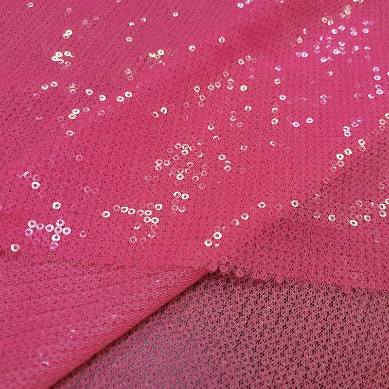 사용자 정의 도매 얇은 명주 그물 메쉬 반짝이 웨딩 드레스 형광 핑크 3mm 스트라이프 탄성 스팽글 자수 레이스 패브릭
