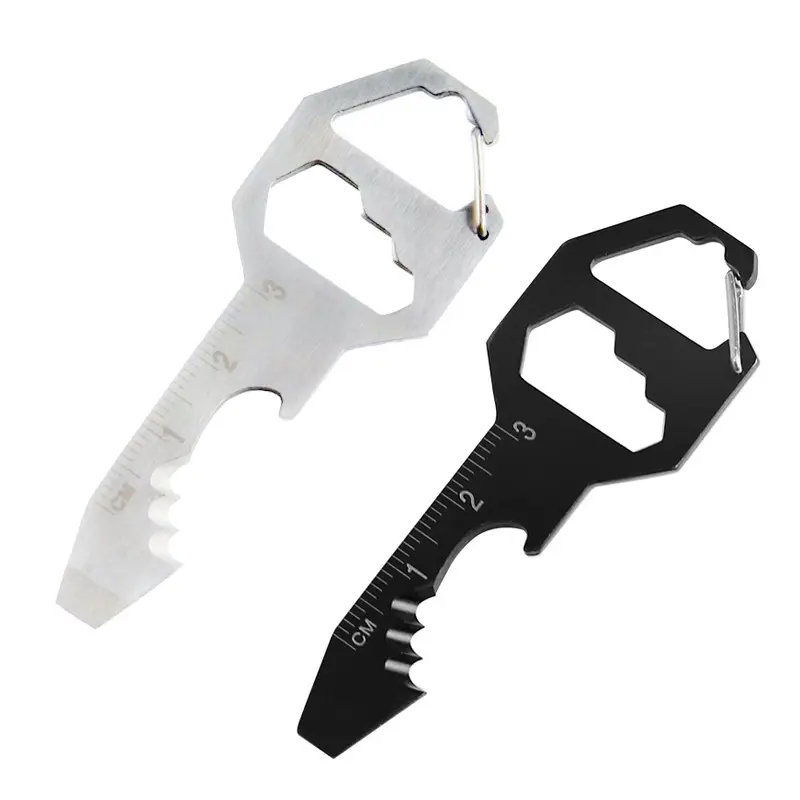 Custom LOGO Metal Key chains Stainless Steel EDC Gadget Multi-Tools Opener Metric Ruler 24 In 1 Key Shaped Pocket Tool