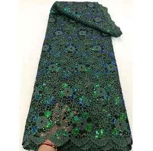 Hermosa Tela de Encaje de Cordón Soluble en Agua con <span class=keywords><strong>Flores</strong></span> Bordadas y Lentejuelas para Prendas de Vestir de Encaje de Cordón Nigeriano - Product Image 2