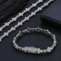 Bracelet chaîne fleur croisée NUOYA 10MM plaqué or 18 carats micro-pavé CZ Diamant Iced Out Hip Hop Bijoux de mode Cadeau