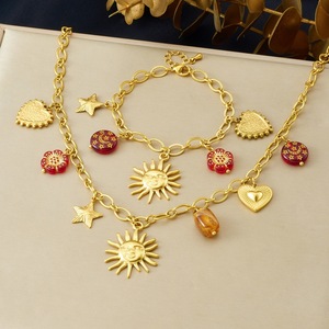 Qian Yue Sun Heart Pendant Jewelry <b>Set</b> For Women Gold Plated Necklace <b>Bracelet</b> Fashion Retro Style - Product Image 1