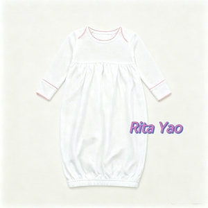 Camicia da Notte Personalizzata per Neonata con Cappellino Bianco con Bordo Picot <span class=keywords><strong>Rosa</strong></span>, <span class=keywords><strong>Pigiama</strong></span> per Neonato/a, Completo per il Ritorno a Casa 2026 - Product Image 2