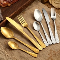 Ensemble de couverts en acier inoxydable 4 pièces, couteau, fourchette, cuillère, motif rose, finition mate, vaisselle de table