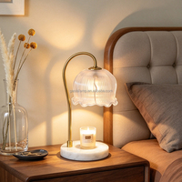 Lampe chauffe-cire Lily of the Valley, abat-jour en verre givré à rayures verticales, base en marbre, lampe de table pour chambre à coucher, lampe de décoration pour la maison
