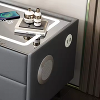 Table de chevet intelligente avec panneau de commande tactile, verre trempé, chargeur sans fil, interrupteur à intensité variable LED pour meubles de chambre