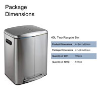 Poubelle de recyclage à deux compartiments de 40 L, grande poubelle en acier inoxydable, poubelle à pédale, 20 L et 20 L, poubelles de recyclage pour les déchets de cuisine