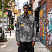Service OEM/ODM, logo personnalisé, nouveau matériau, veste en jean vintage de haute qualité, lavée, à simple boutonnage, col rabattu, pour hommes