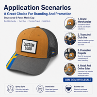 Casquette Trucker personnalisée style 112 structurée à 6 panneaux en maille avec visière color block et logo patch en cuir – Vente en gros