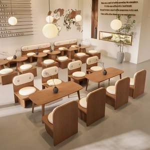 Ensemble de sièges en bois massif en forme de L, table et chaises de restaurant, meubles durables pour café et salon de thé - Product Image 4