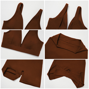 Ewx4507 + edk4507 đào Yoga phù hợp với sâu V cổ áo ngực và quần short thường chặt chẽ thể thao phù hợp với thể thao ngoài trời chạy bộ thể dục phù hợp với - Product Image 1