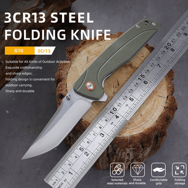 OEM Industrial Grade Tanto Blade Folding Knife 3Cr13 Steel EDC Pocket Knife Green G10 Handle Tactical Utility Camping