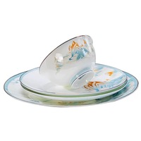 Nouvel ensemble de vaisselle en porcelaine fine de style chinois, motif paysage cyan, assiettes et bols artistiques avec soupière, idéal pour cadeau de mariage