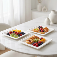 Custom Sugarcane Bagasse Plates Waterproof Oil-proof Microwave Safe Disposable Food Trays Plates Sets Dinnerware