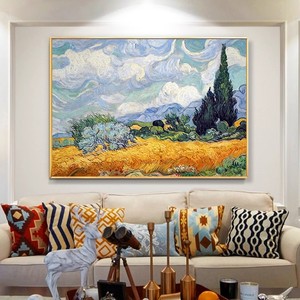 Peinture à l'huile peinte à la main, Van Gogh, cyprès et champ de blé, effet visuel 3D, art mural moderne pour salon, décoration d'entrée - Product Image 3
