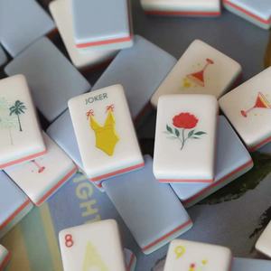 160 pieces of 4-layer acrylic American mahjong tiles with blue sand beach design, suitable for camping <b>entertainment</b> games - Product Image 1