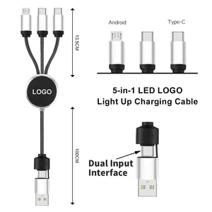 Promotional Gifts Custom Glow Multi Phone Charger Nylon Universal USB 3 In 1 LED Light Up Logo Charging Cable
