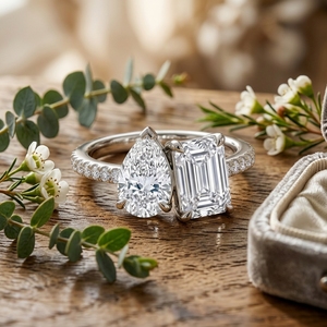 Bague de Fiançailles en Moissanite 10 carats Toi et Moi, Coupe Poire et Émeraude, Bande Pavée en Argent S925, Bague de Promesse, Vente en Gros, OEM/ODM - Product Image 5