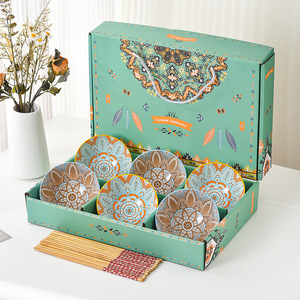 Giá rẻ tùy chỉnh nhà hàng Nhật bản phong cách gốm Bát Bộ đồ ăn Hộp Quà Tặng Bộ đồ ăn đám cưới sứ Bát đặt - Product Image 6