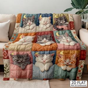 Manta de Franela con Dibujos Animados de Gatos, Manta para Siesta, Súper Suave, Lavable a Máquina, para Cama, Sofá, Personalizable con Impresión OEM OD 2 - Product Image 5