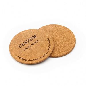 Sous-verres en bois écologiques naturels pour tasses à thé chaudes, sets de sous-verres ronds en liège pour boissons et vin - Product Image 3