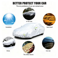 Housse de voiture avec protection solaire, hydrofuge, isolante thermiquement, pare-soleil personnalisable, housse extérieure argentée en polyester 170T